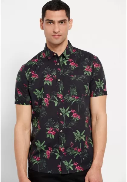 Men's Fire Sale Shirts Funky-Buddha Resort Shirt With Floral Print Garage 55 Black