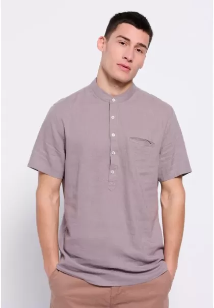 Zinc Grey Funky-Buddha Shirts Men's Mao Neck Linen Shirt Compact