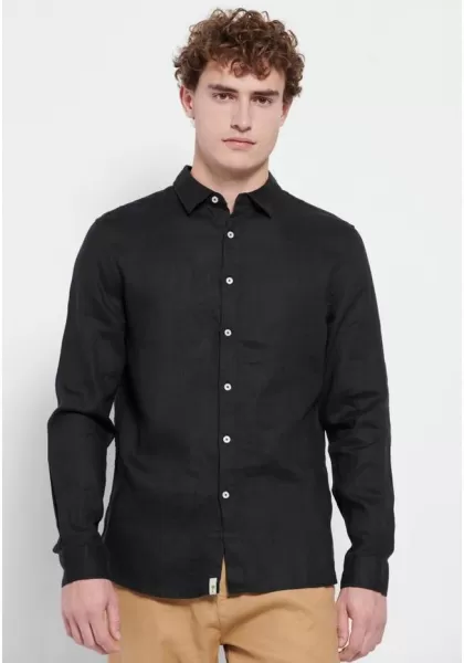 Funky-Buddha Black Men's Essential Linen Shirt Ergonomic Shirts