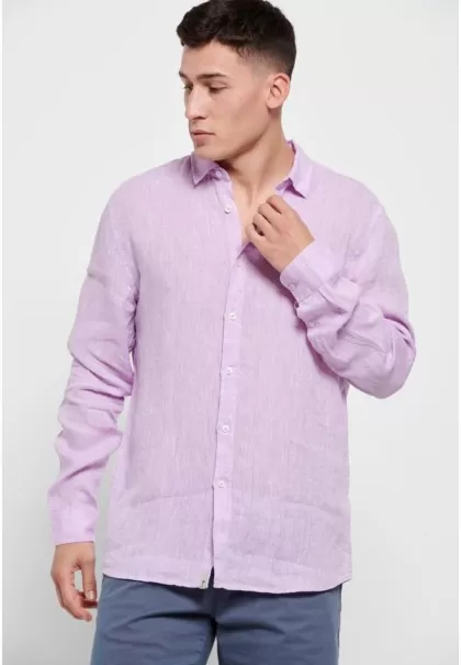 Linen Shirt In Melange Fabric Funky-Buddha Men's Innovative Lilac Mel Shirts
