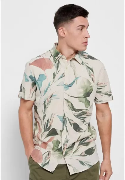 Men's Shirts Linen Shirt With Watercolor Effect Sale Funky-Buddha Sand