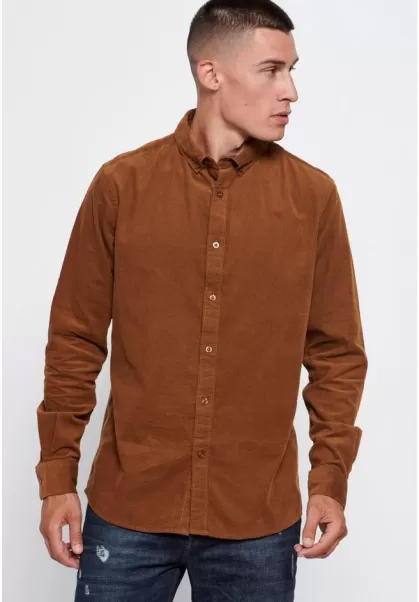 Shirts Corduroy Shirt With Embroidered Logo Funky-Buddha Easy Whiskey Men's