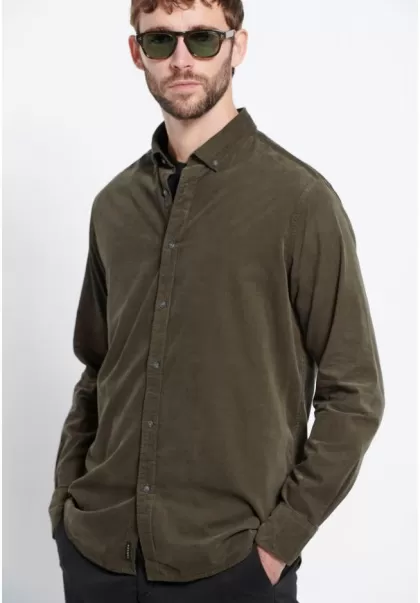 Shirts Funky-Buddha Men's Comfort Fit Corduroy Shirt - Marron Label Men's Pine Green Relaxing