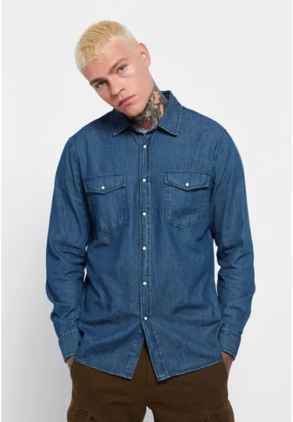 Relaxed Fit Denim Shirts Made-To-Order Shirts Funky-Buddha Men's Md Blue