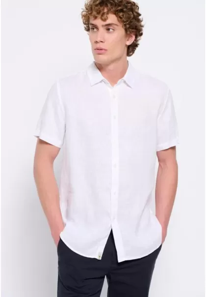 Short Sleeve Linen Shirt Funky-Buddha White Shirts Inexpensive Men's