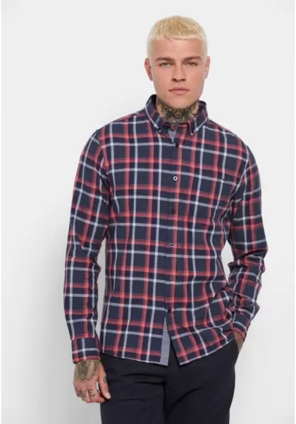 Effective Men's Plaid Shirt With Front Pocket Funky-Buddha Shirts Men's Blue