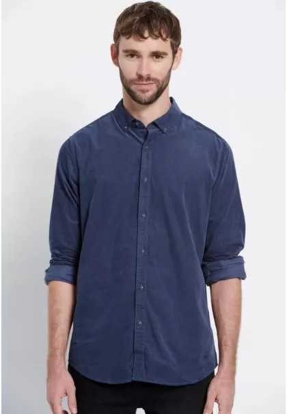 Navy Funky-Buddha Men's Comfort Fit Corduroy Shirt - Marron Label Shirts Men's Durable