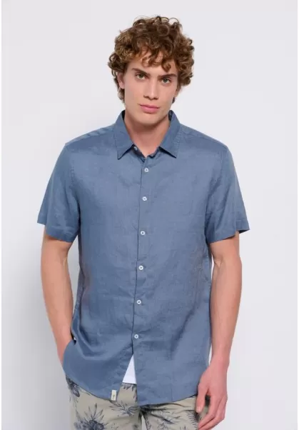 Short Sleeve Linen Shirt Secure Shirts Men's Funky-Buddha Dusty Blue