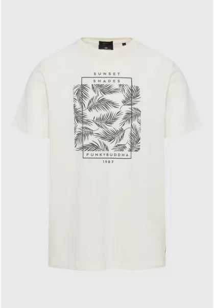 Funky-Buddha Botanic Frame Printed T-Shirt Men's Off White T-Shirts New