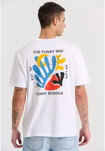 Men's Relaxed Fit T-Shirt With Abstract Print On The Back Deal T-Shirts Funky-Buddha White