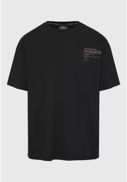 Black Oversized T-Shirt With Text Artwork Print On The Back Funky-Buddha Men's Sleek T-Shirts