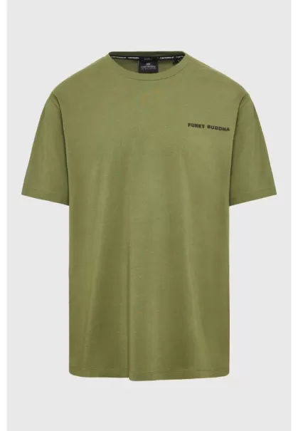 Khaki Funky-Buddha T-Shirts Relaxed Fit T-Shirt With Embossed Print On The Back Men's Wholesome