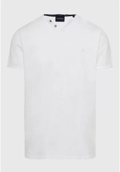 Funky-Buddha Essential T-Shirt With Henley Neck And Raw Cuts Men's T-Shirts Latest White