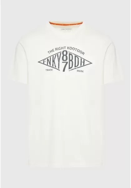 Men's Funky-Buddha Off White Innovative T-Shirts T-Shirt With Branded Text Artwork Print