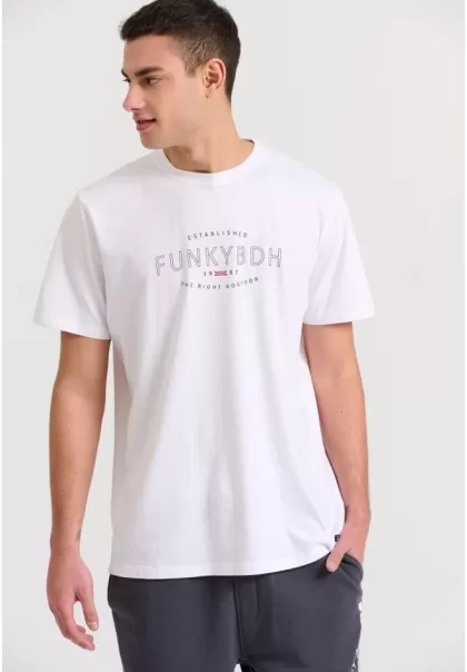 T-Shirt With Funky Buddha Print Men's Clearance Funky-Buddha White T-Shirts