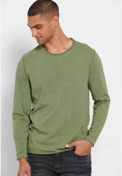 Men's Relaxed Fit Longsleeve T-Shirt In Melange Cotton Fabric T-Shirts Efficient Khaki Funky-Buddha