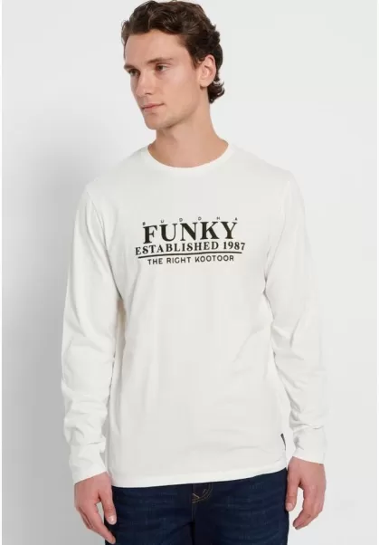 Funky-Buddha Off White T-Shirts Men's Longsleeve T-Shirt With Chest Print Massive Discount