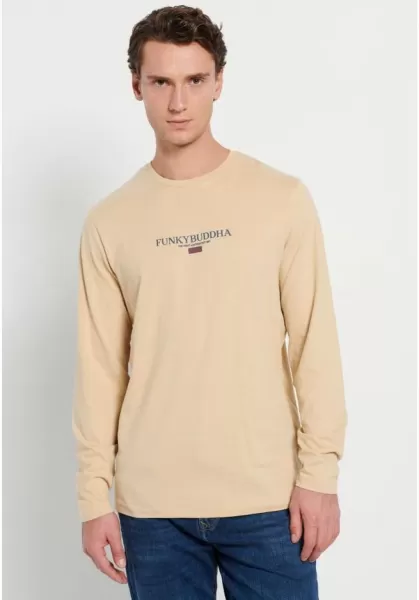 Funky-Buddha Beige Men's Professional T-Shirts Longsleeve T-Shirt With Chest Print
