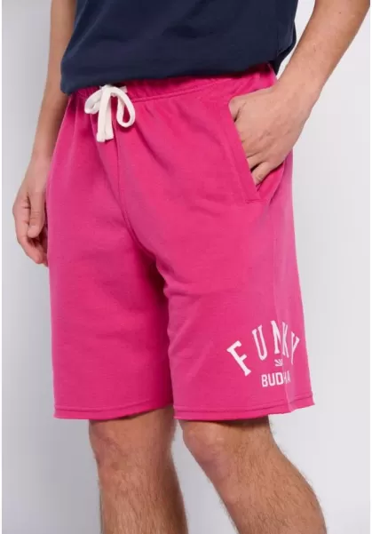 Fuchsia Jogger Shorts With Branded Print & Raw Edges Funky-Buddha Shorts Men's New