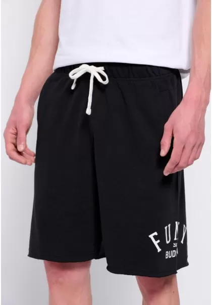 Funky-Buddha Men's Dependable Jogger Shorts With Branded Print & Raw Edges Shorts Black