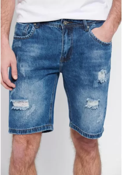 Funky-Buddha Shorts Men's Early Bird Denim Shorts With Destroyed Effects Md Blue