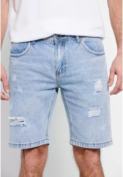 Men's Denim Shorts With Destroyed Effects Exquisite Lt Blue Shorts Funky-Buddha