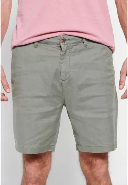 Dusty Green Funky-Buddha Shorts Men's Garment Dyed Linen Blend Chino Shorts Flexible